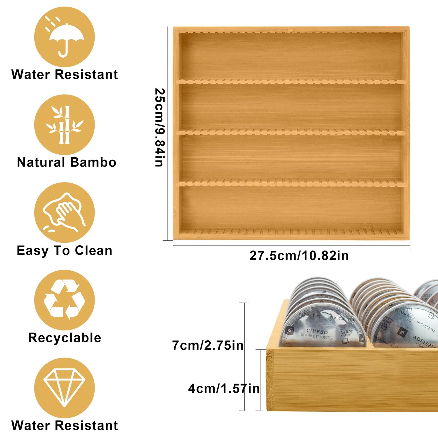 MinBoo Bamboo Coffee Pod Storage Holder Drawer Insert for Counter Compatible with Vertuoline Capsules for Kitchen, Home, Office, Coffee Station,Small