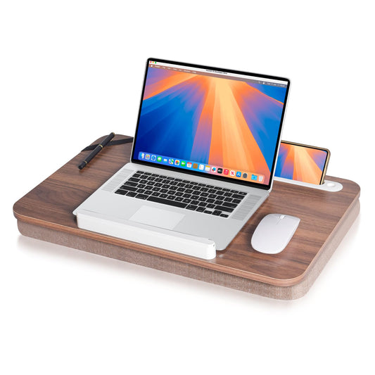 wishacc Lap Desk with Cushion and Hidden Book Clips, Wooden Bed Desk for Laptop and Writing, Cushioned Laptop Tray for Couch, Portable Lap Desk for Adults, Car Laptop Couch Table (Fits up to 17")