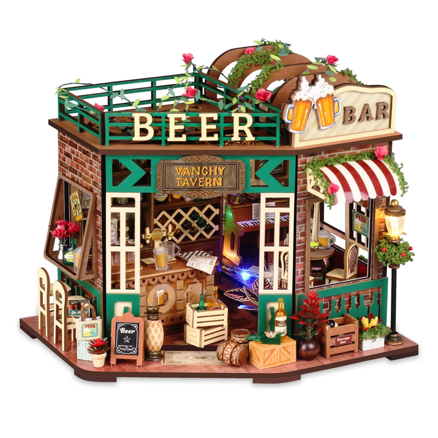 TuKIIE DIY Miniature House Kit with Furniture, 1:24 Scale Creative Room Mini Wooden Dollhouse Book Nook for Kids Teens Adults(Beer Bar)