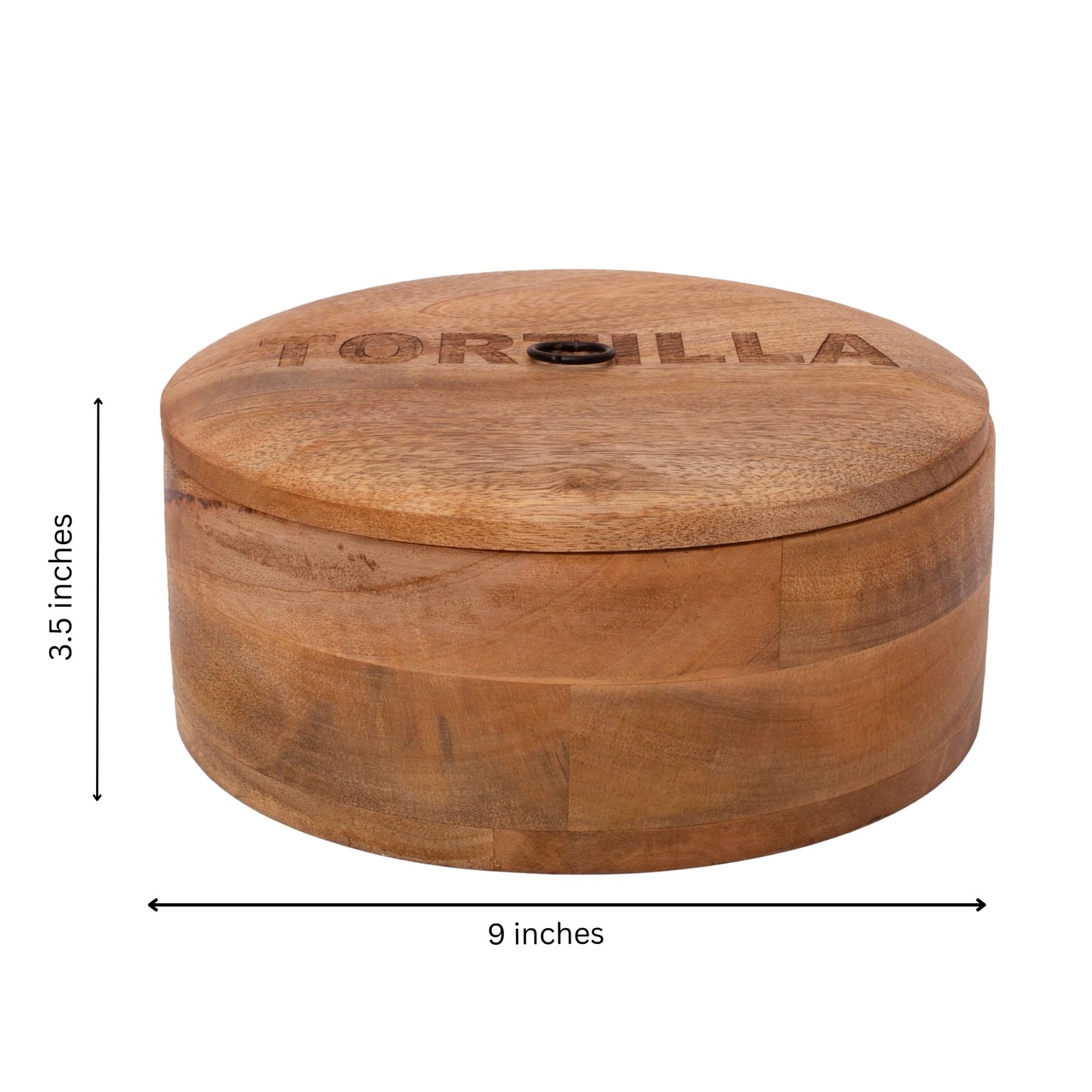Handcrafted Wooden Mexican Tortilla Warmer Basket Indian Chapati Roti Bread Holder Box Pancake Keeper Serveware Hot Pot Casserole Dish With Lid Home Kitchen Dining Decor, Natural Brown, 9 x 3 Inches