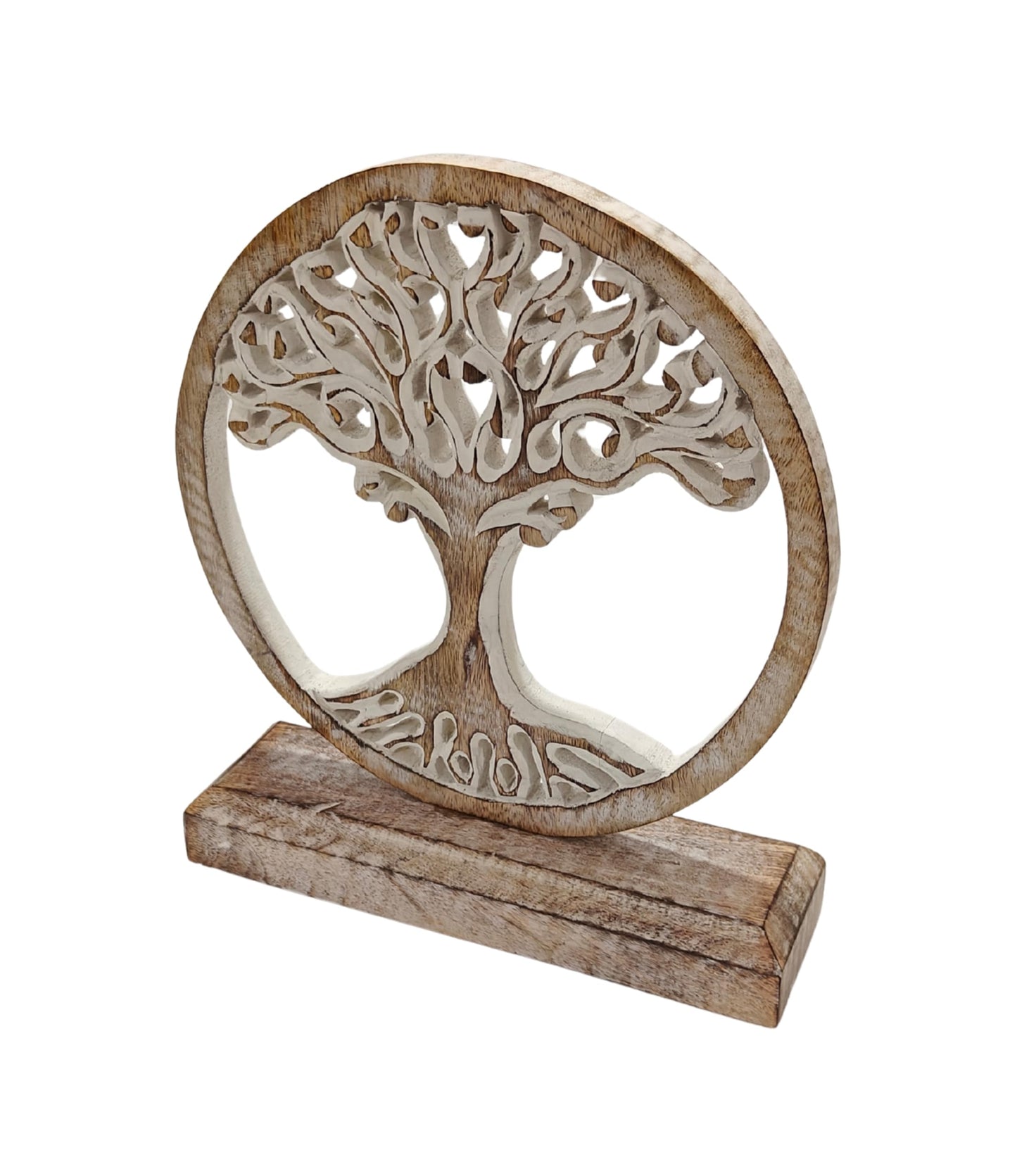 VANIYA CRAFTS® Wooden Tree of Life Sculpture – Handmade Carved Table Decor Statue for Living Room, Bedroom, Office, or Shelf (Antique White)