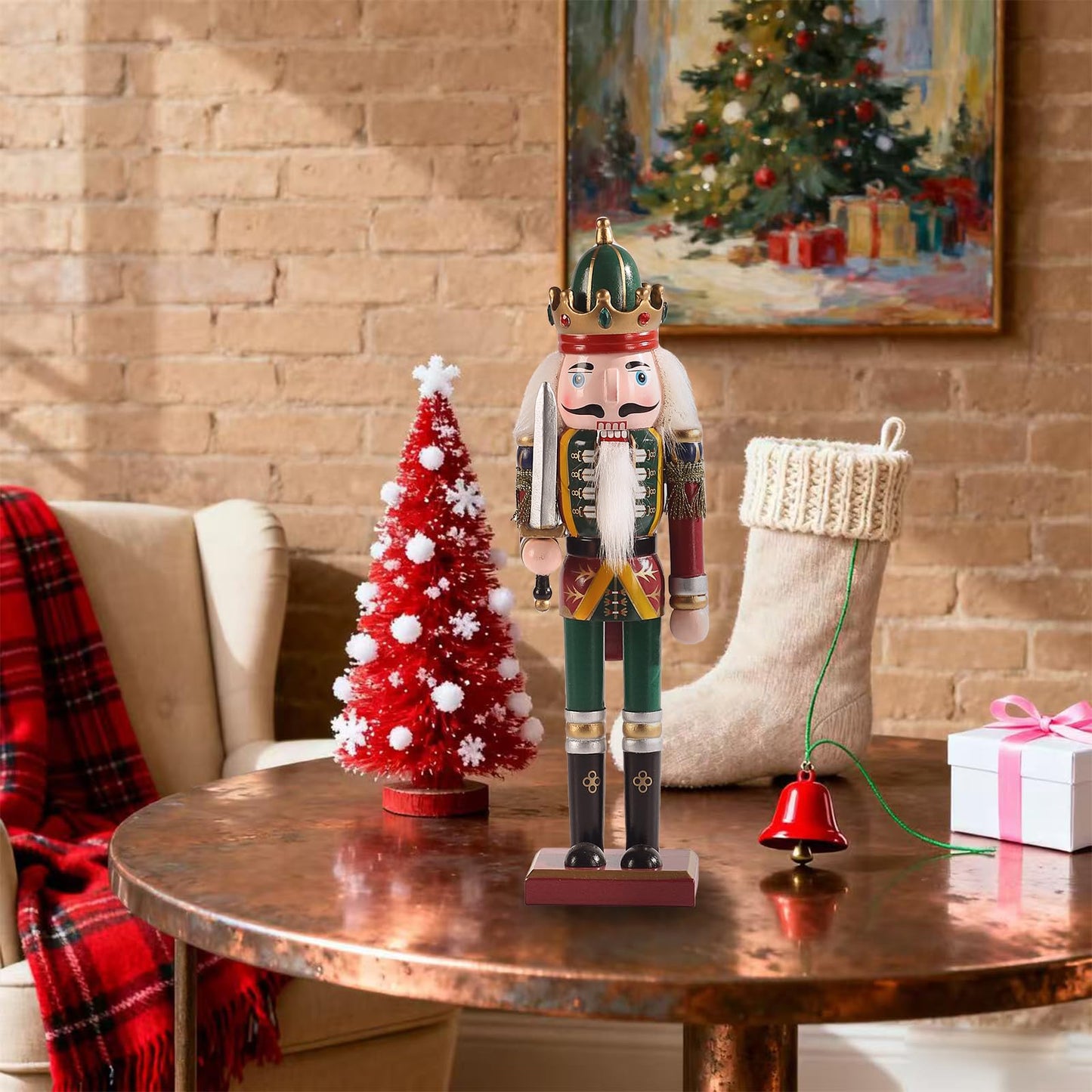 KoolShare 12-Inch Christmas Nutcracker Figurines, Set of 2 Traditional Wooden King & Soldier with Sword & Spear, Handcrafted Standing Holiday Decorations for Fireplace, Shelf, or Tabletop Display
