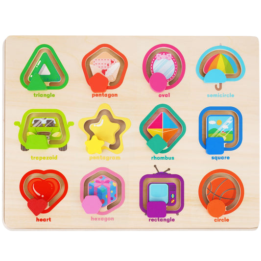 Melofaver Montessori Wooden Shape Puzzle Board, Peg Puzzles Shape Matching Game, Preschool Educational Learning Toys for Toddlers 3 4 5 Years Old, Christmas Birthday Gifts for Boys Girls