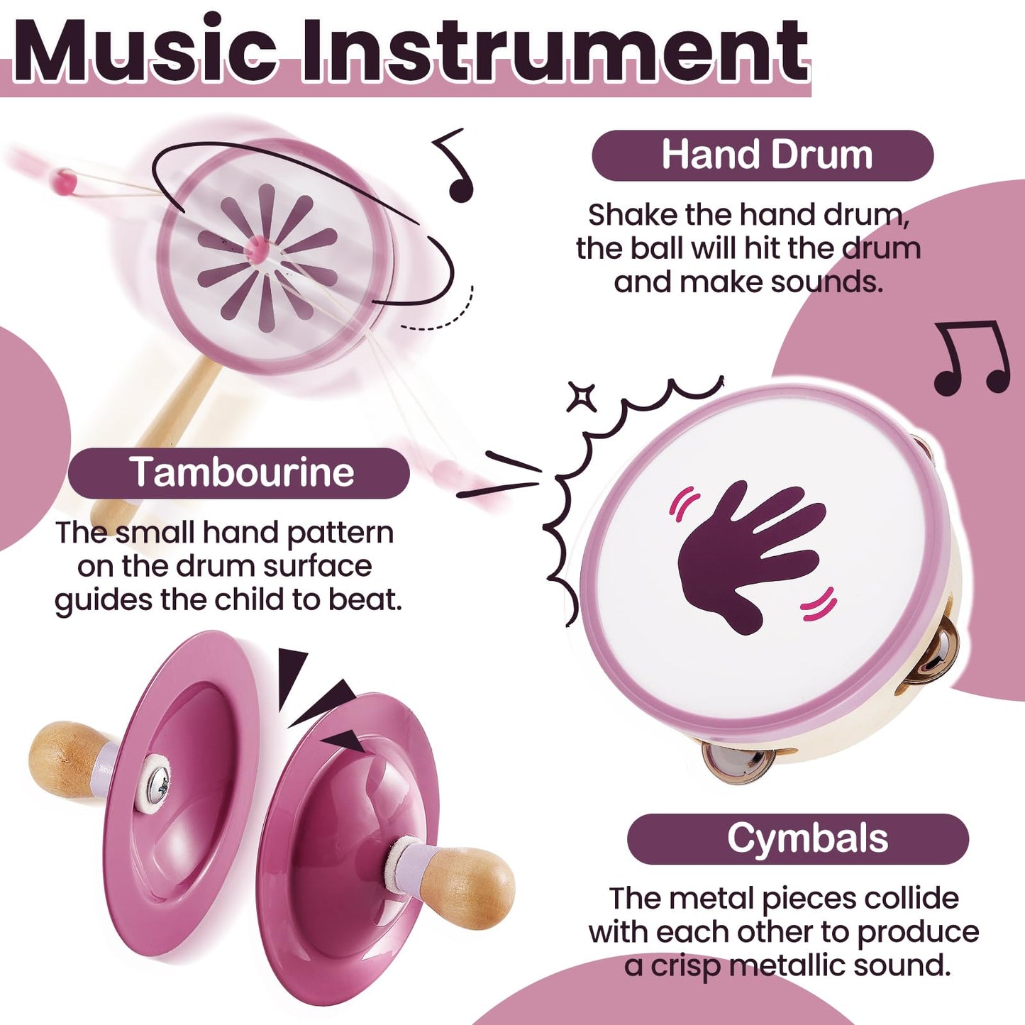 BUYGER Wooden Musical Instruments for Toddler 1-3, Baby Montessori Percussion Instruments Toys Music Educational Birthday Gifts for Ages 1 2 3 4 5+ Years Old Preschool Kids Boys Girls