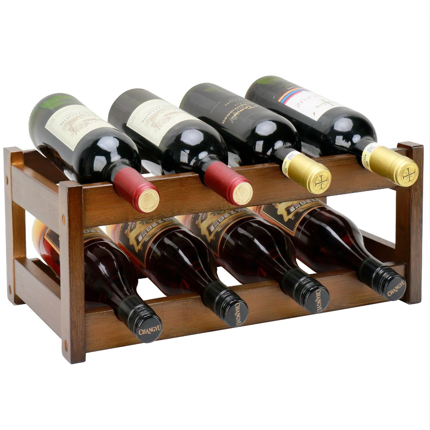 Thalomely Bamboo Wine Rack, 2-Tier 8 Bottles Wine Storage Cabinet Shelf, Easy-Assembly Freestanding Bamboo Wine Racks Countertop for Kitchen Pantry Dining Room Bar, Walnut