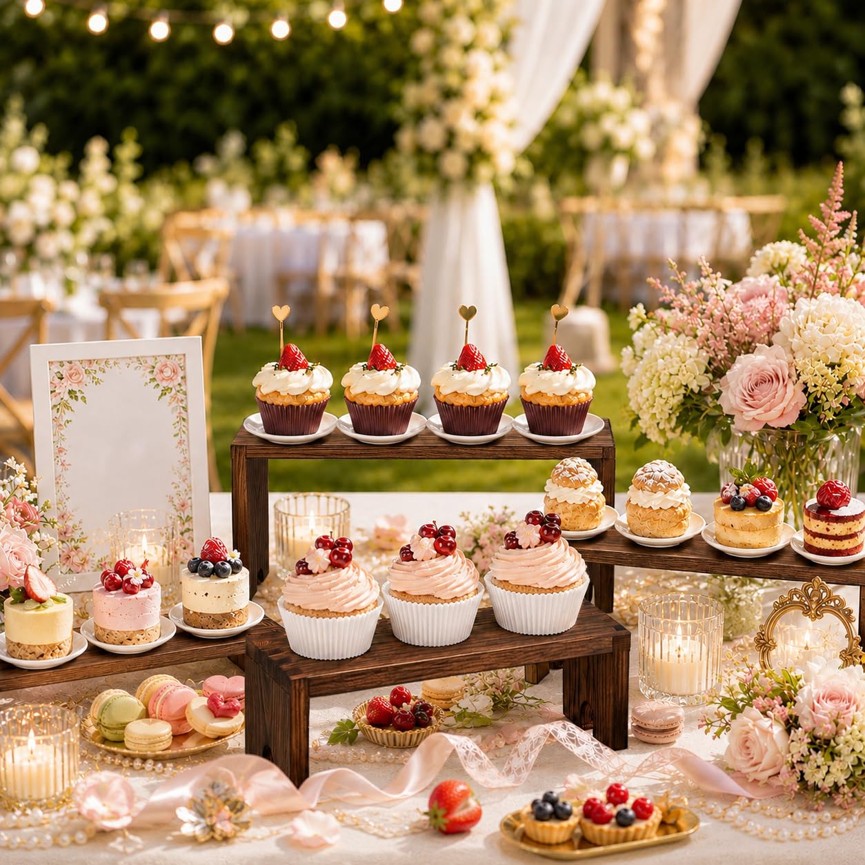 ABenkle 8 Pieces Wooden Tiered Risers Display Stands, Dessert Table Display Food Risers for Vendor Events, Stackable Wood Buffet Risers, Farmhouse Dessert Risers for Desktop Party Catering Cupcake