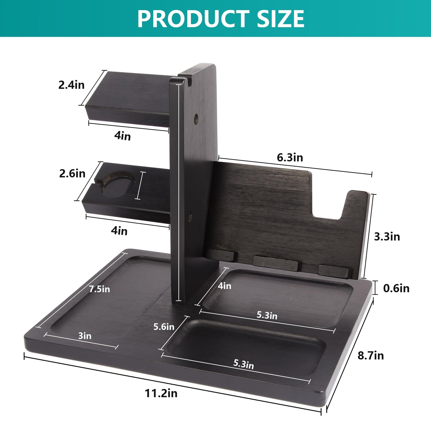 Pistol Rack for Gun Safe, Wooden Handgun Rack Holder for Gun, Wood Phone Docking Station with Magnetic Groove as Nightstand Organizer as Gifts for Men Boyfriend Husband Father in Birthday Christmas