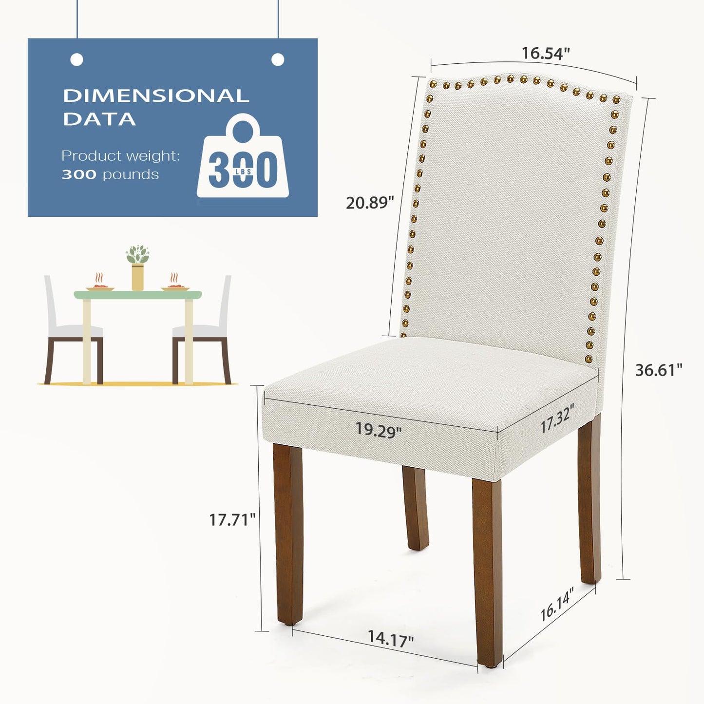 DUMOS Dining Chairs Set of 2, Modern Kitchen Table Chairs with Wooden Legs and Padded Seat, Mid Century Upholstered Accent Chair for Dining Room Kitchen Living Room Restaurant, Beige