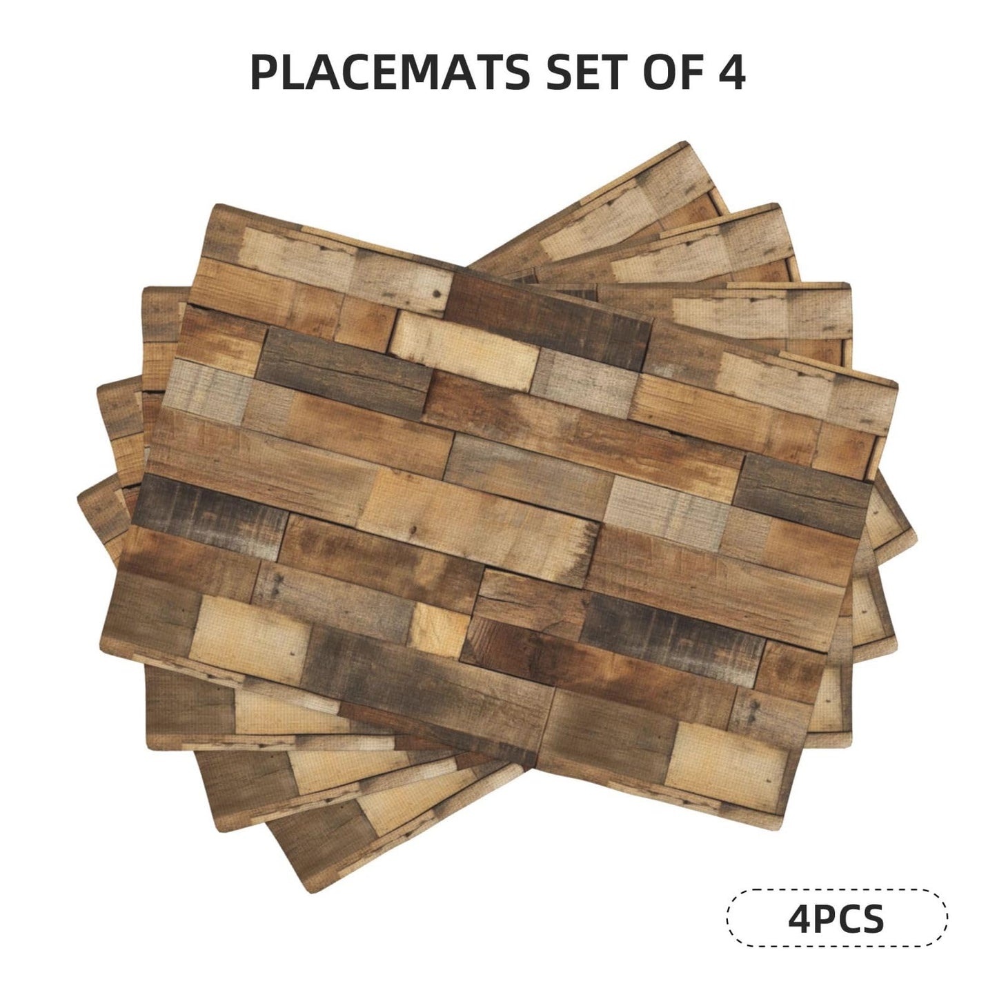 XALOGEER Brown Wood Placemats Set of 4 Rustic Wooden Grain Western Cowboy Linen Place Mat Washable Double Layer Table Mats for Kitchen Dining Decoration 12x18 Inch
