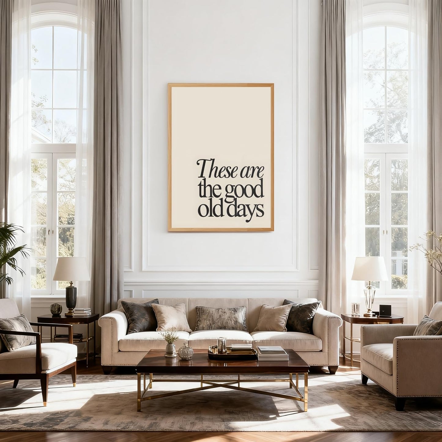PMKXFGK Wooden Frame These are The Good Old Days Canvas Wall Art Inspirational Quote Typography Poster Neutral Minimalist Decor Motivational Print Pictures Aesthetic for Living Room Office 12x16inch