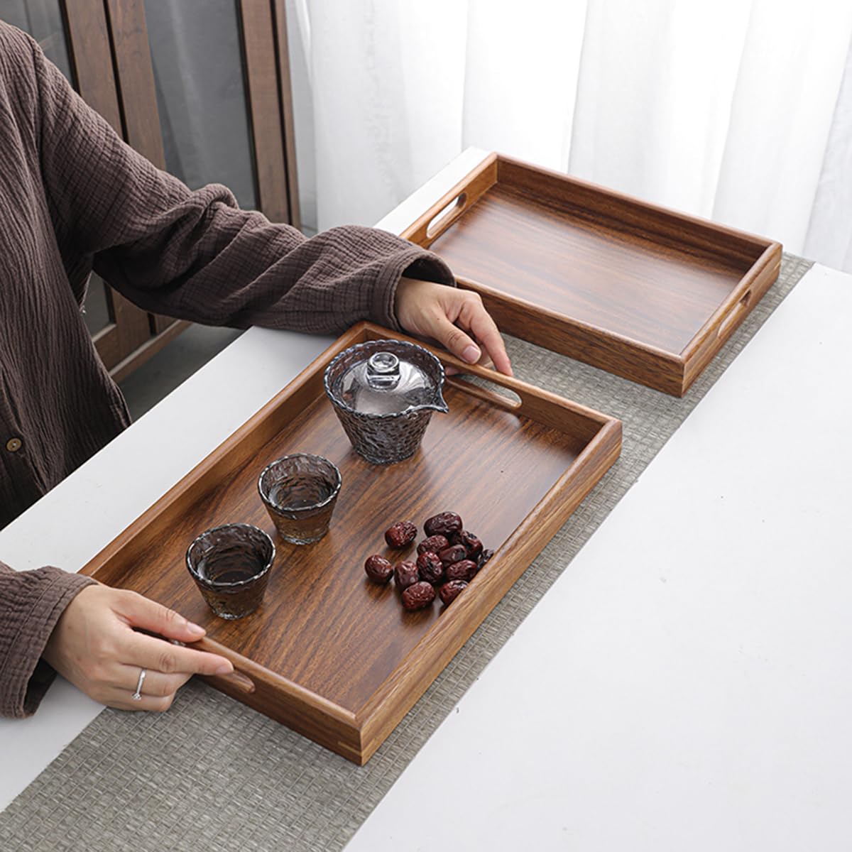Wooden Coffee Trays with Handles Wood Serving Tray Wooden Bed Tray, Coffee Table Trays for Living Room,Wood Kitchen Tray Wood Decorative Tray with Handles