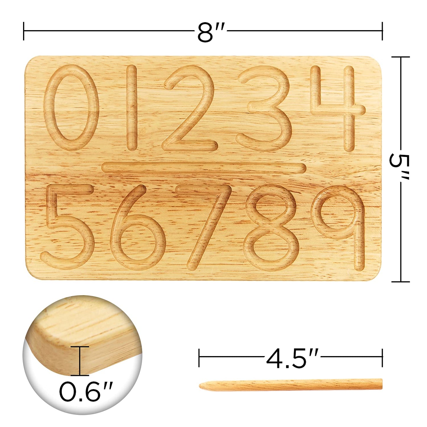 Montessori & Me Wood Number Tracing Board - Montessori Numbers and Shapes Complements Wooden Letter Tracing Board - Large Wooden Print Numbers for Toddler to Preschool