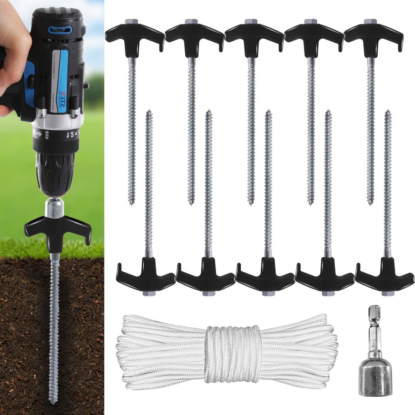 ABCCANOPY Drillable Garden Shed Stakes, Bonus Adapter, tie-Downs, Black