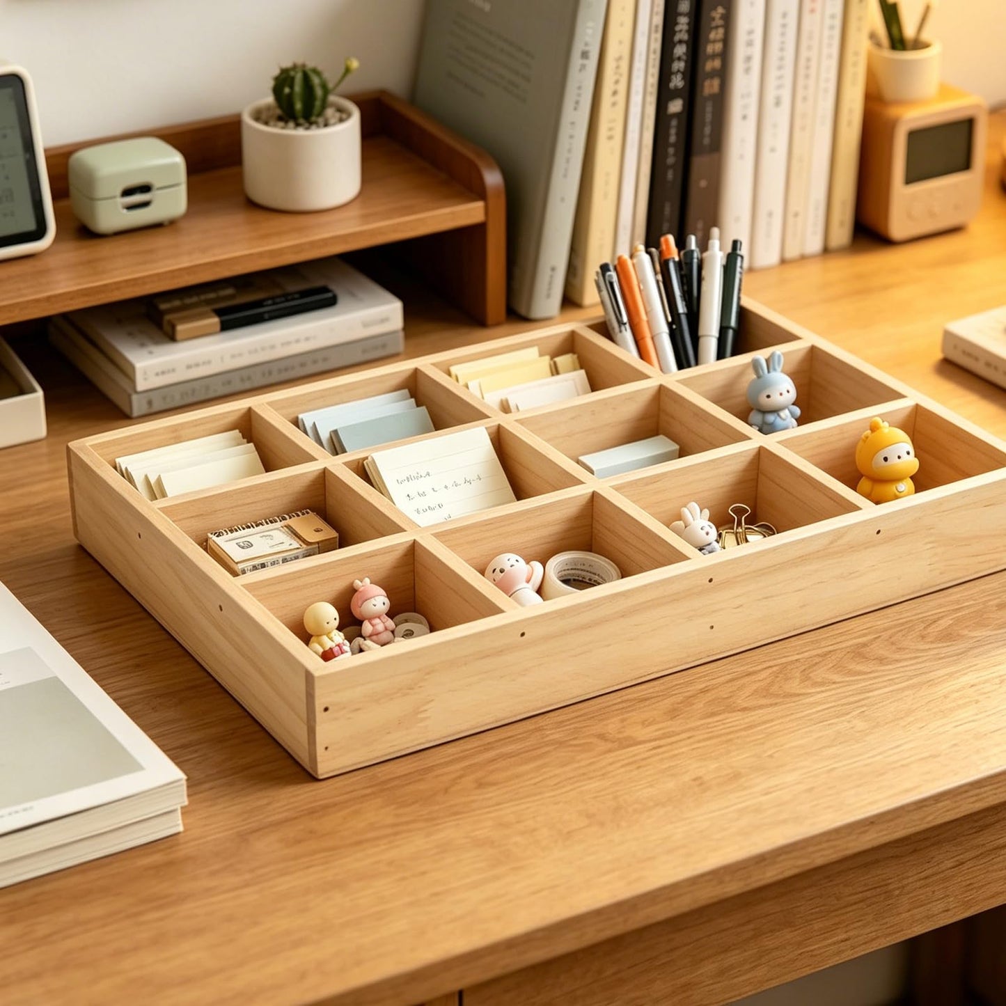 Natural Wooden Sorting Tray,Multi-Grid Sectional Organizer Tray,Sturdy Wood Divided Storage Tray for Jewelry,Beads,Game Pieces,Craft Supplies,Small Parts Sorting & Home Desktop Organization (Wood)