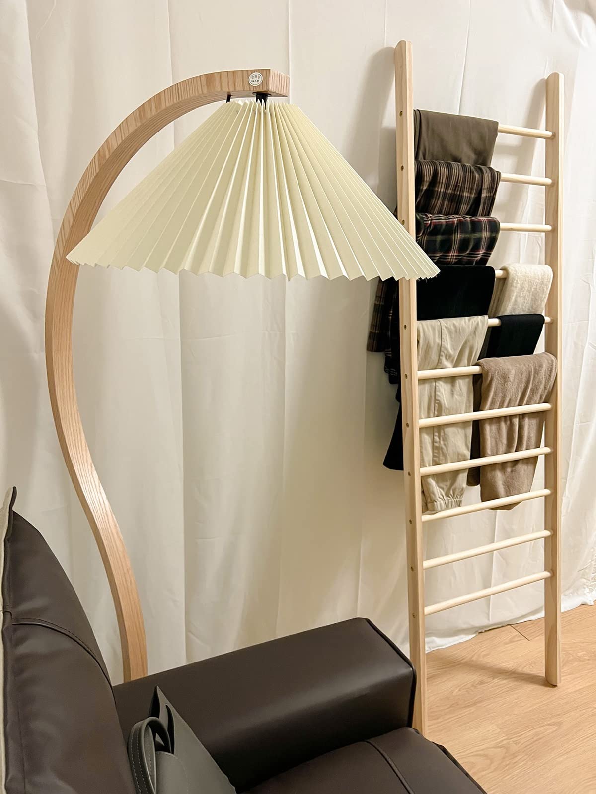 Bedroom Wall Leaning Pants Towel Ladder Rack Holder,Floor Standing Wooden Narrow Storage Organizer Stand for Jeans Clothes Blanket,Space Saving(11 Tier)