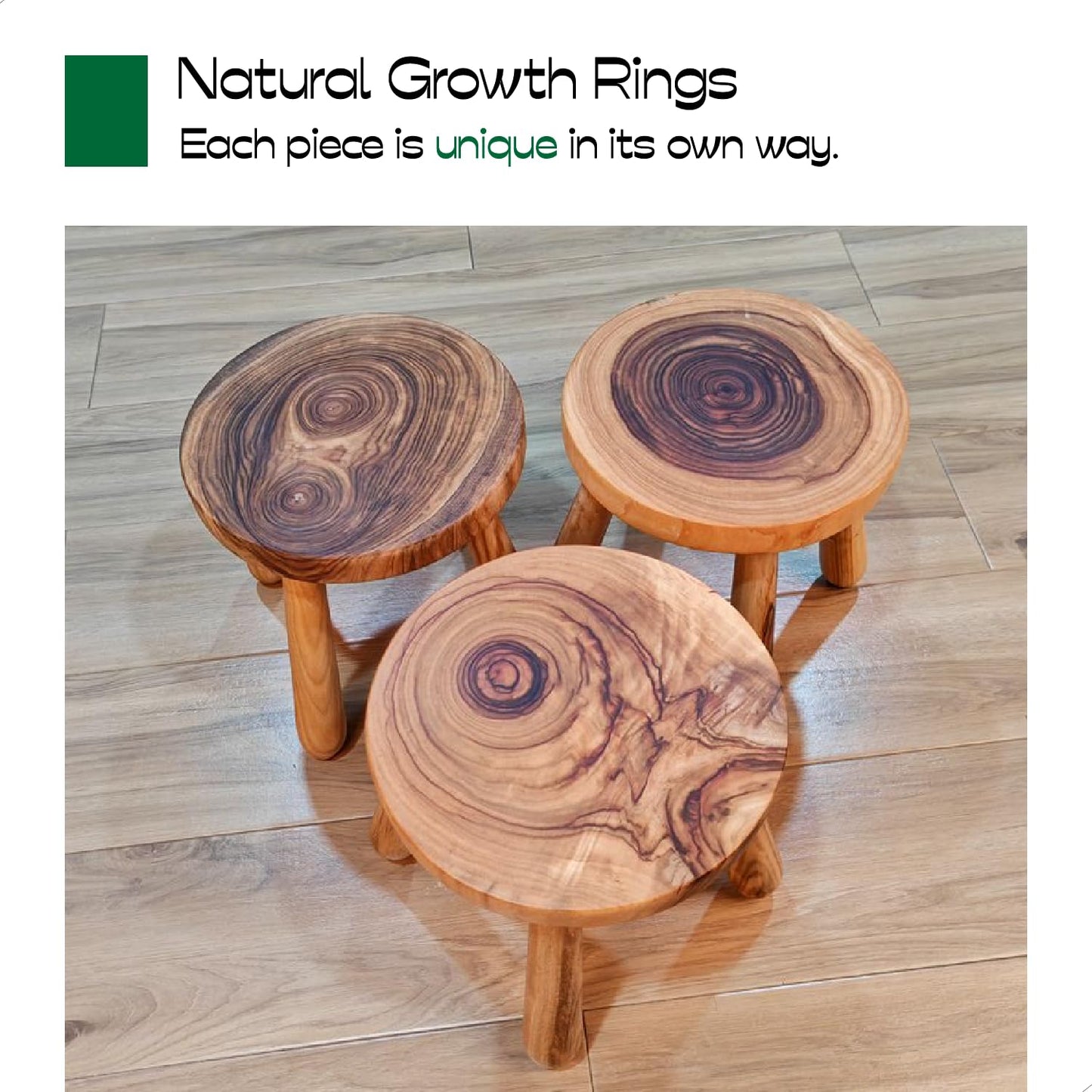 ABBI NIMO Small Short Solid Wood Step Stool, Natural Growth Ring Wood Stool for Kids and Toddlers, Simple Minimalist Riser for Plants and Home Décor
