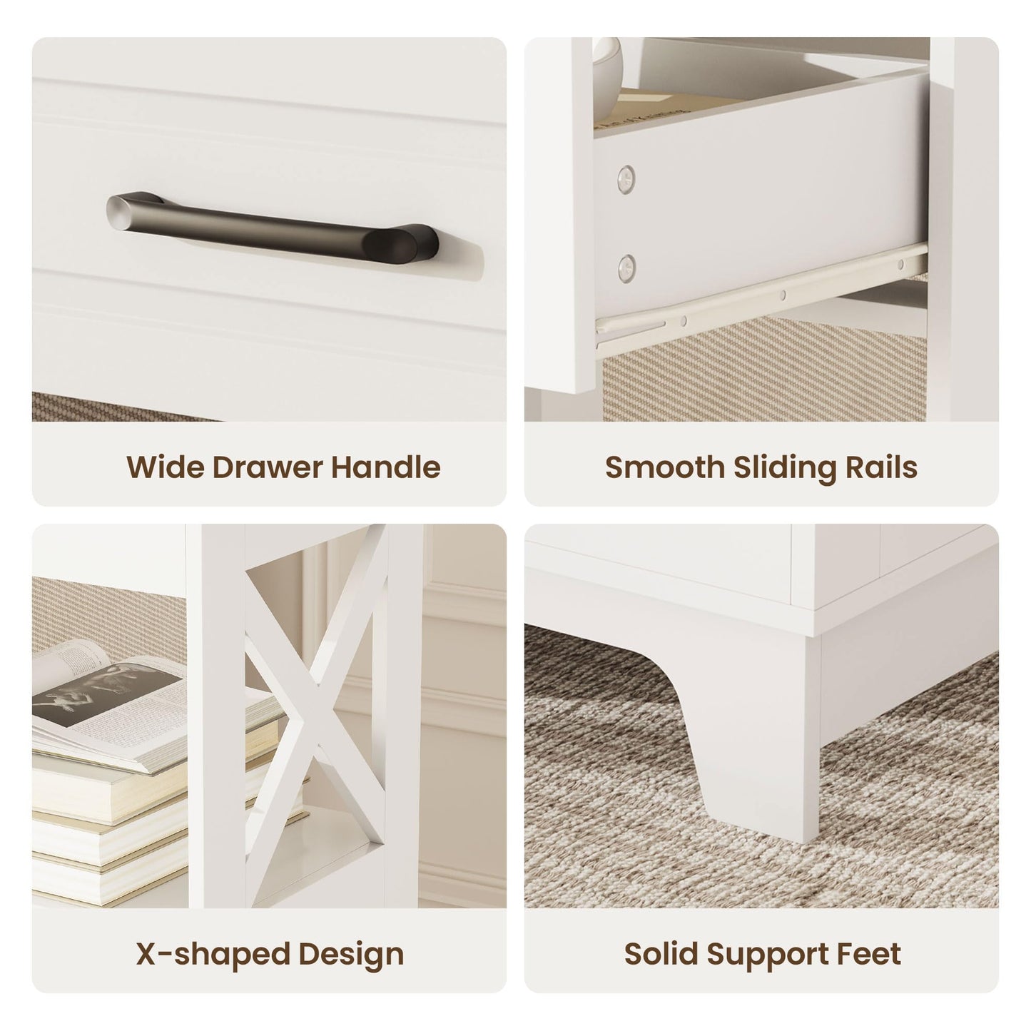 ZYKZYK Tall Nightstand Set of 2 Side Table with 2 Drawers Modern Night Stand Wooden End Table Bedside Table with Upper Open Shelf Solid Feet for Bedroom, White