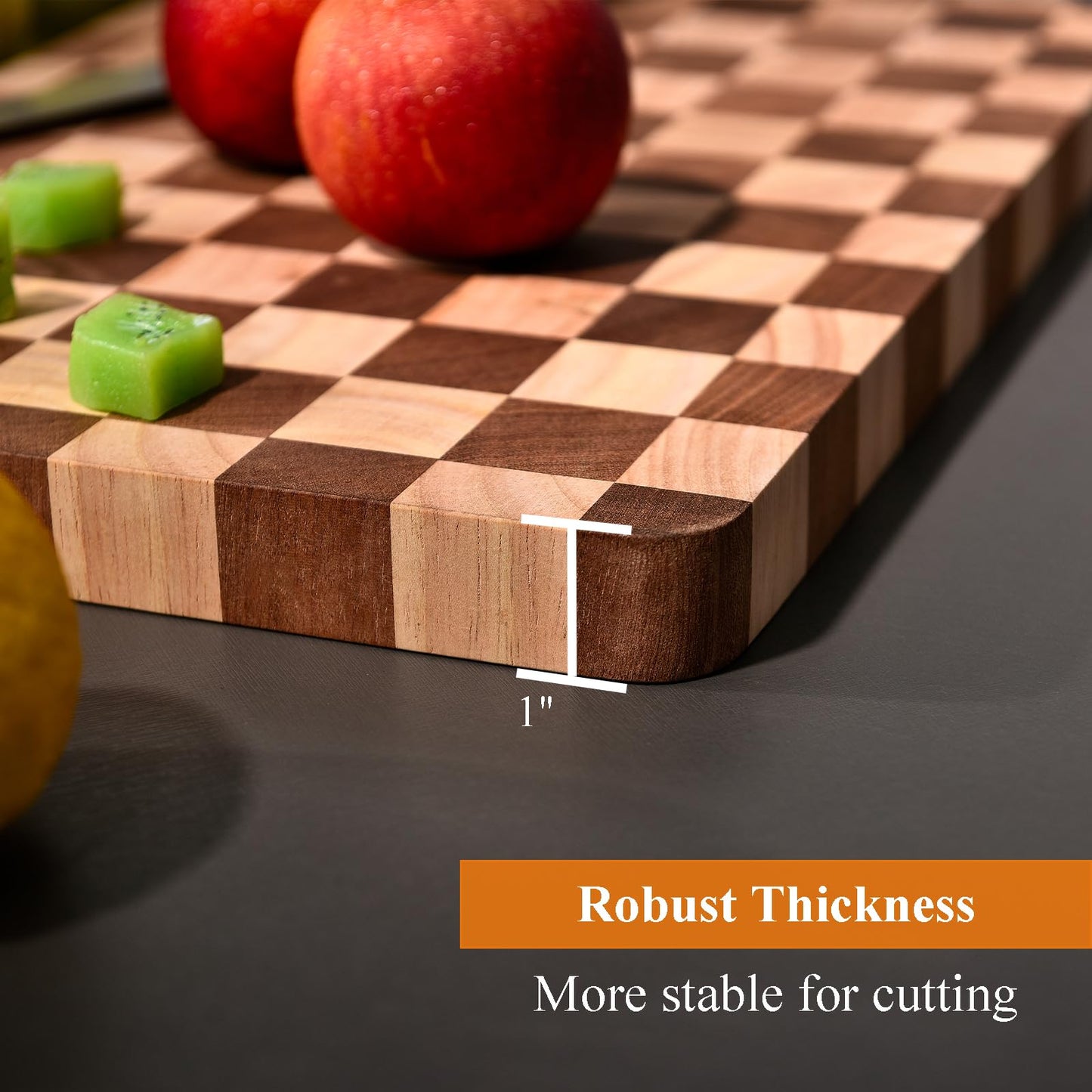 Bokaiya Checkered Cutting Board for Kitchen, 15.7"x11"x1" Thick Wood Checkerboard Chopping Board with Juice Groove& Handles, Butcher Block Serving Tray for Meat, Vegetables and Fruits