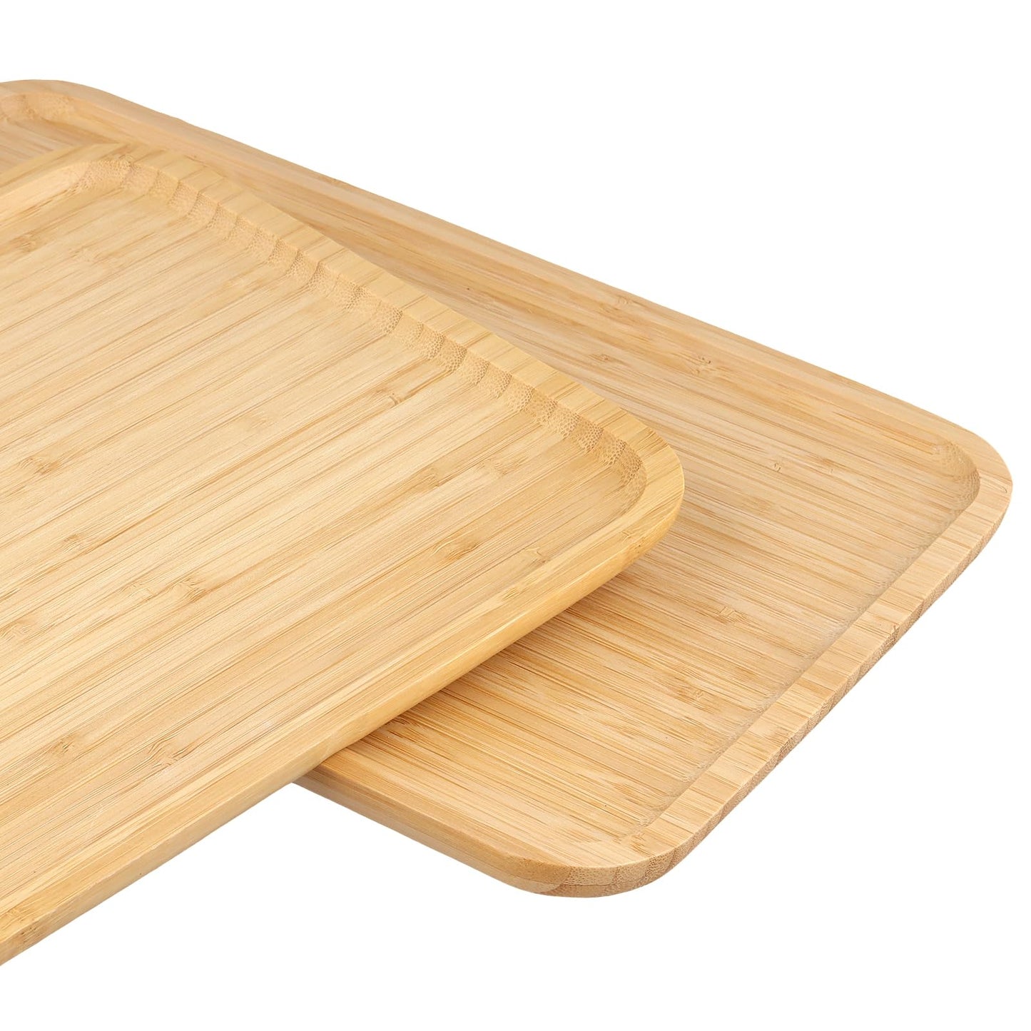 LEXININ 4 Pcs 14 x 9.4 x 0.6 Inch Bamboo Serving Tray, Wooden Platter Rectangular for Tea Coffee Cheese Fruit