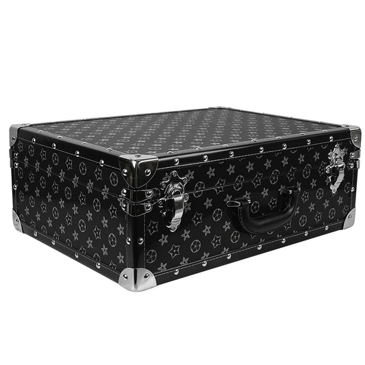 DreamsEden Vintage Floral Wooden Storage Box - 20" L Rectangular Decorative Trunk with Metal Latch, Antique Black PU Leather Suitcase for Home Decor, Photo Props, & Travel