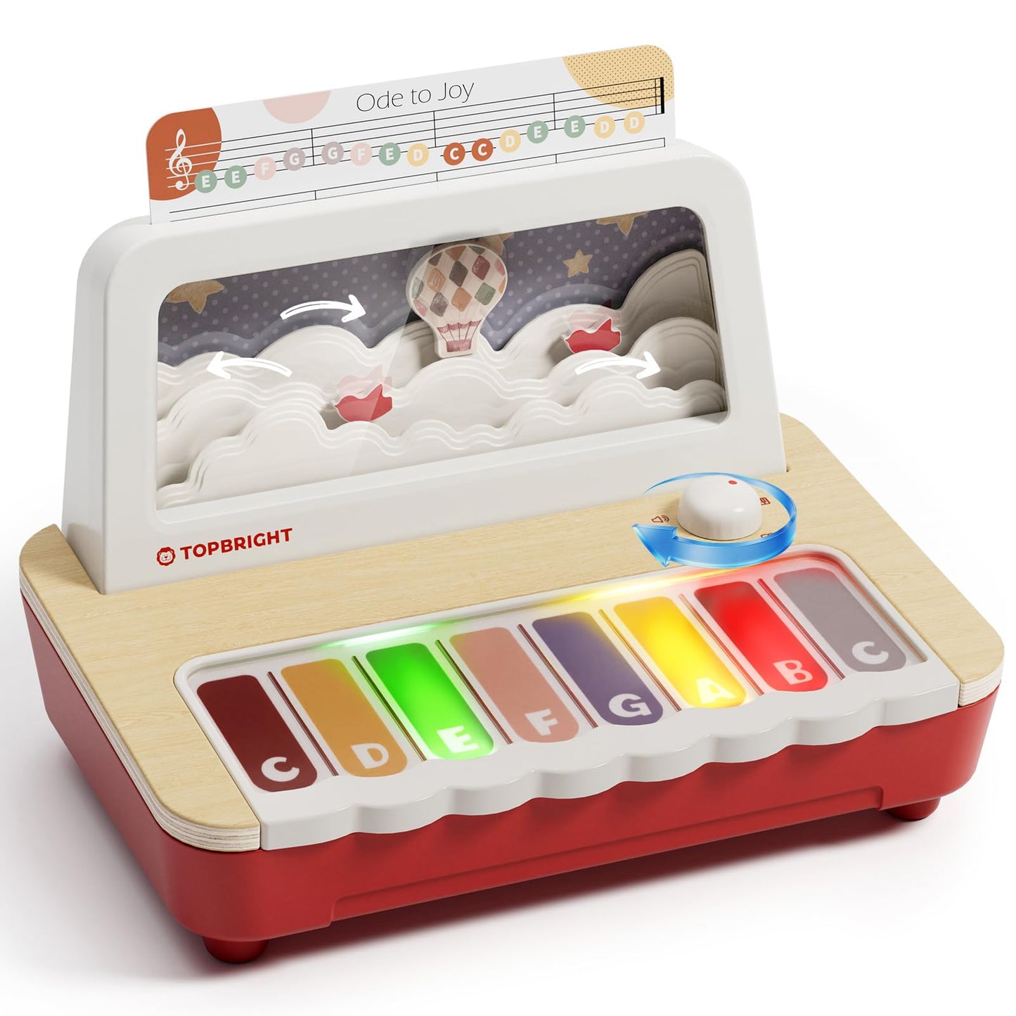 TOPBRIGHT Wooden Toy Piano for Kids, Keyboard Piano with 12 Songs, 3 Modes & Recording, Musical Instrument Learning Toys for Toddlers 1-3, Birthday Gifts for 1+ Year Old Baby Boys Girls -FSC Certified