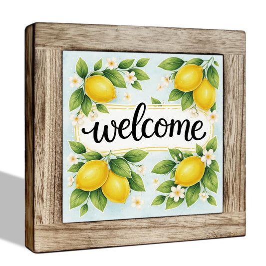 Lemon Welcome Wooden Sign – Colorful Summer Beach Decor for Porch, Home & Office, Rustic Front Door Sign for Indoor Farmhouse Decor Gift