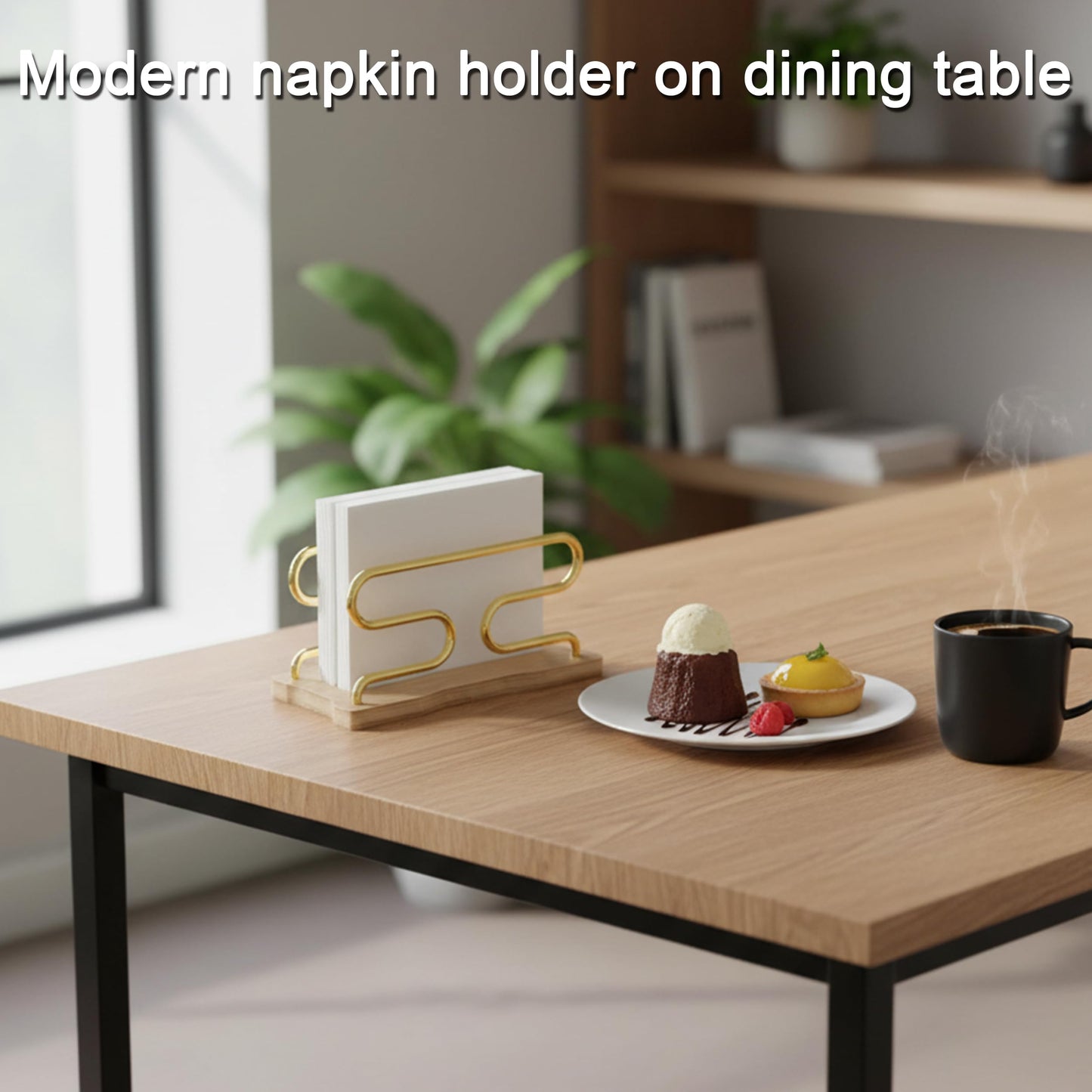 LUGUNU Bamboo Gold Napkin Holder Set, Non-Slip Base for Kitchen Counter