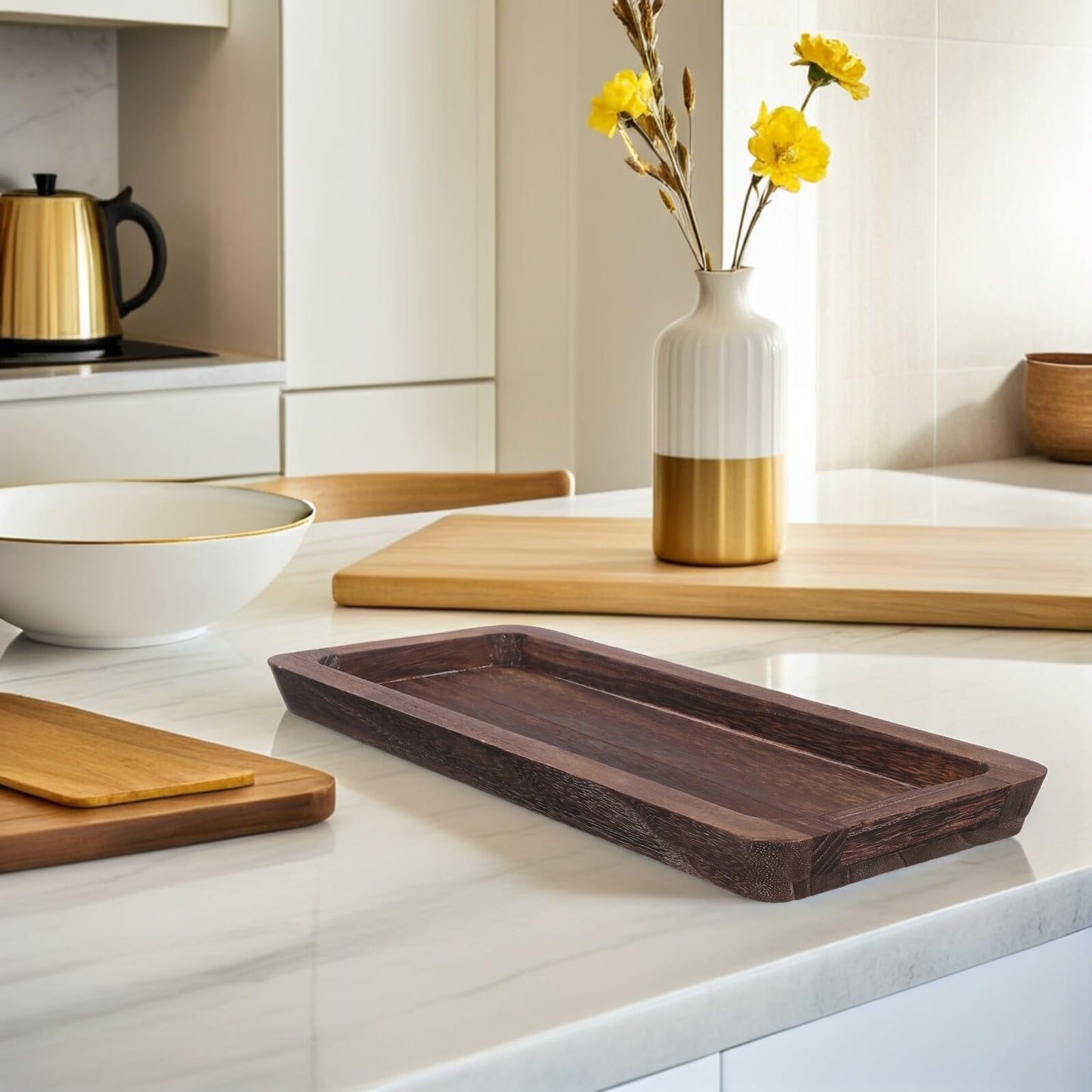 DEARMAMY Rustic Farmhouse Decorative Tray 15.74X6.88In Narrow Wooden Serving Platter for Kitchen Counter Centerpiece Candle Holder