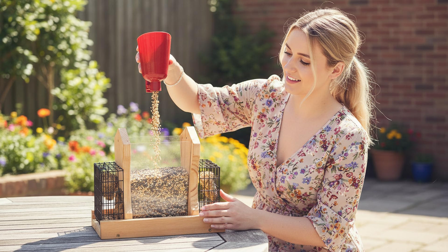 XL Hopper Bird Feeder for Outside - DIY Birdfeeder Kits for Adults to Build - Ranch Feeder W/Suet Cages - Heavy Duty 3/4" Red Cedar - Longtime Durability - 10 Lbs Compacity, 13" Size