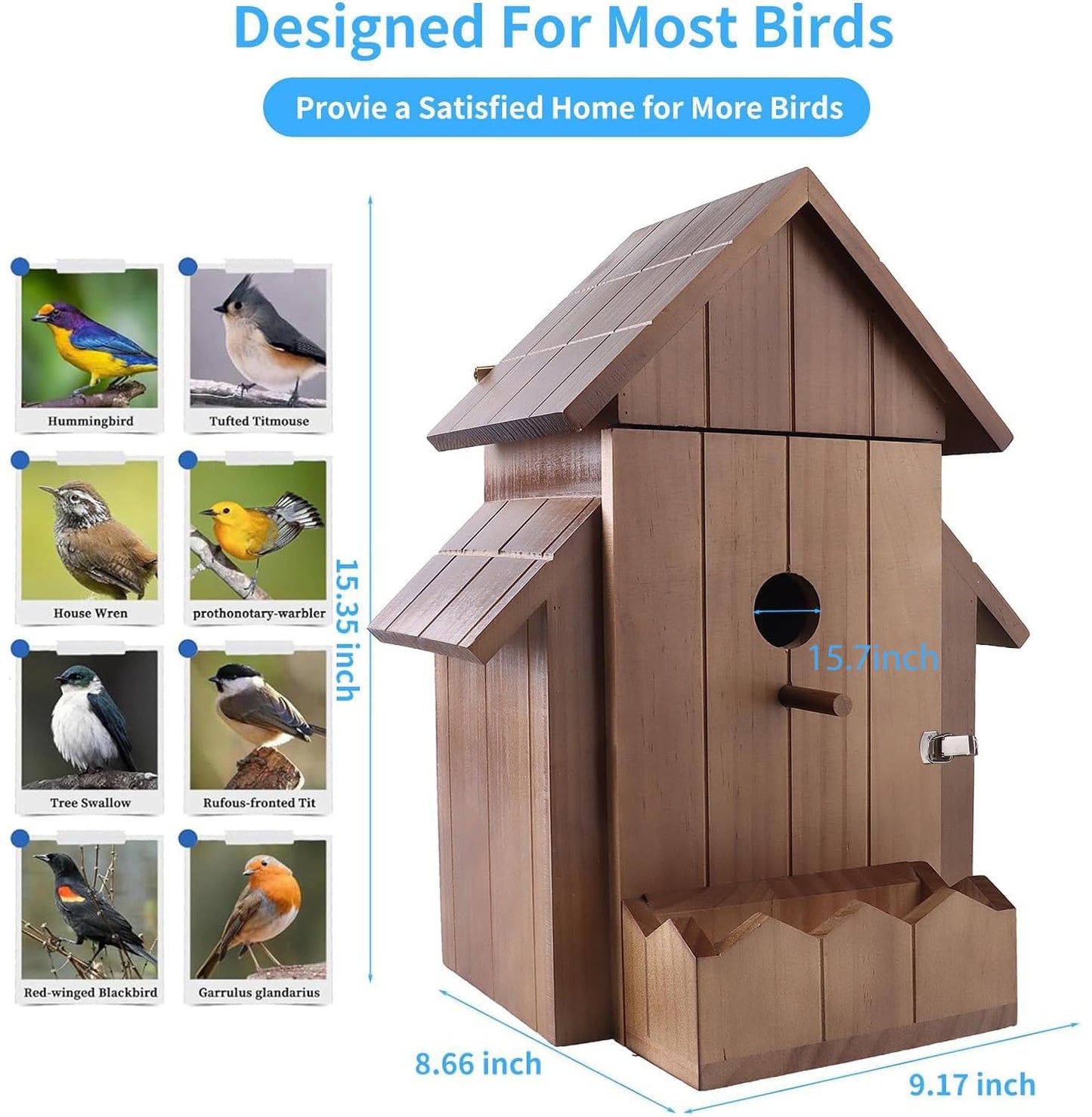 Smart Bird House with Camera, 1080p HD 2.4G WiFi Outdoor Bird Box. Features Auto Capture Bird Video & Motion Detection, Night Vision, App Alerts and Serves as a Bird Nesting Box (Dark, Normal)