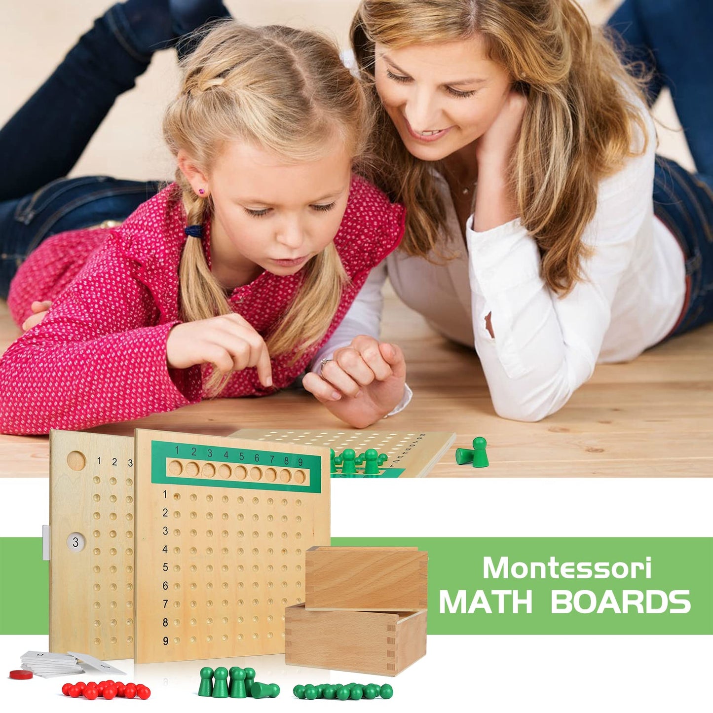 YHZAN Montessori Math Board Learning Multiplication & Division STEM Wooden Educational Toy Manipulative for Homeschooling Classroom Activity