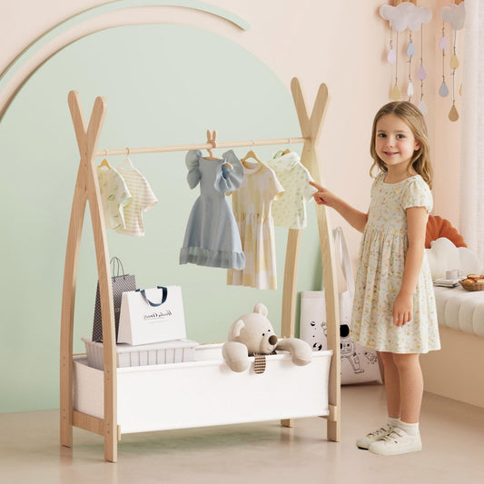 NACHES Small Kid Clothing Rack Wooden Montessori Garment Rack for Toddler Baby Wardrobe Closet Compact Dress Up Storage Organizer Hanging Rod for Costume Princess Skirt Coat Bedroom Nursery Playroom