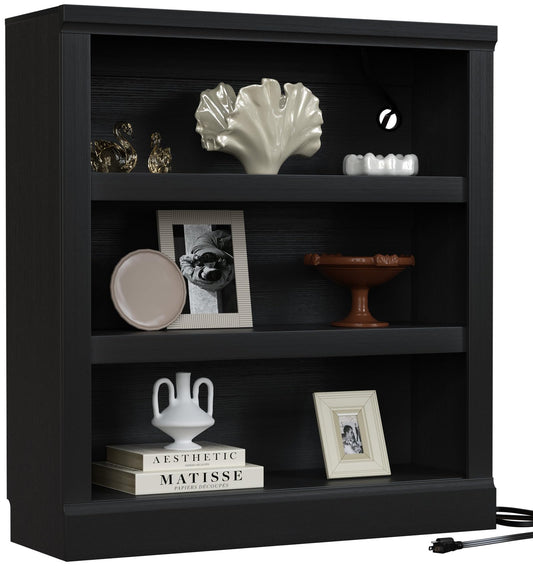 Unikito 3-Tier Storage Bookcase with Adjustable Shelves, Modern Wood Storage Organizer Rack, Free Standing Decorative Display Shelf for Home Office, Living Room and Bedroom-Black