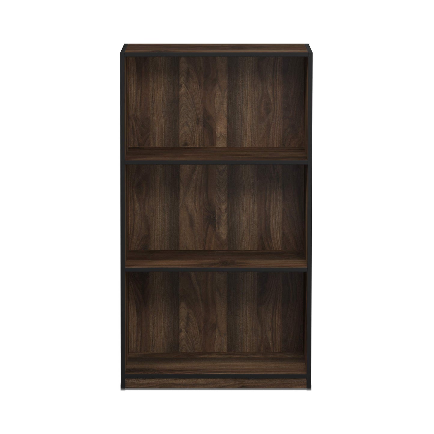 Furinno BASIC Book Shelf, 3-Tier Modern Bookshelf, Bookcase with Open Shelves, 9.3 x 21.8 x 39.5, for Living Room, Bedroom, Home Office, Columbia Walnut/Black