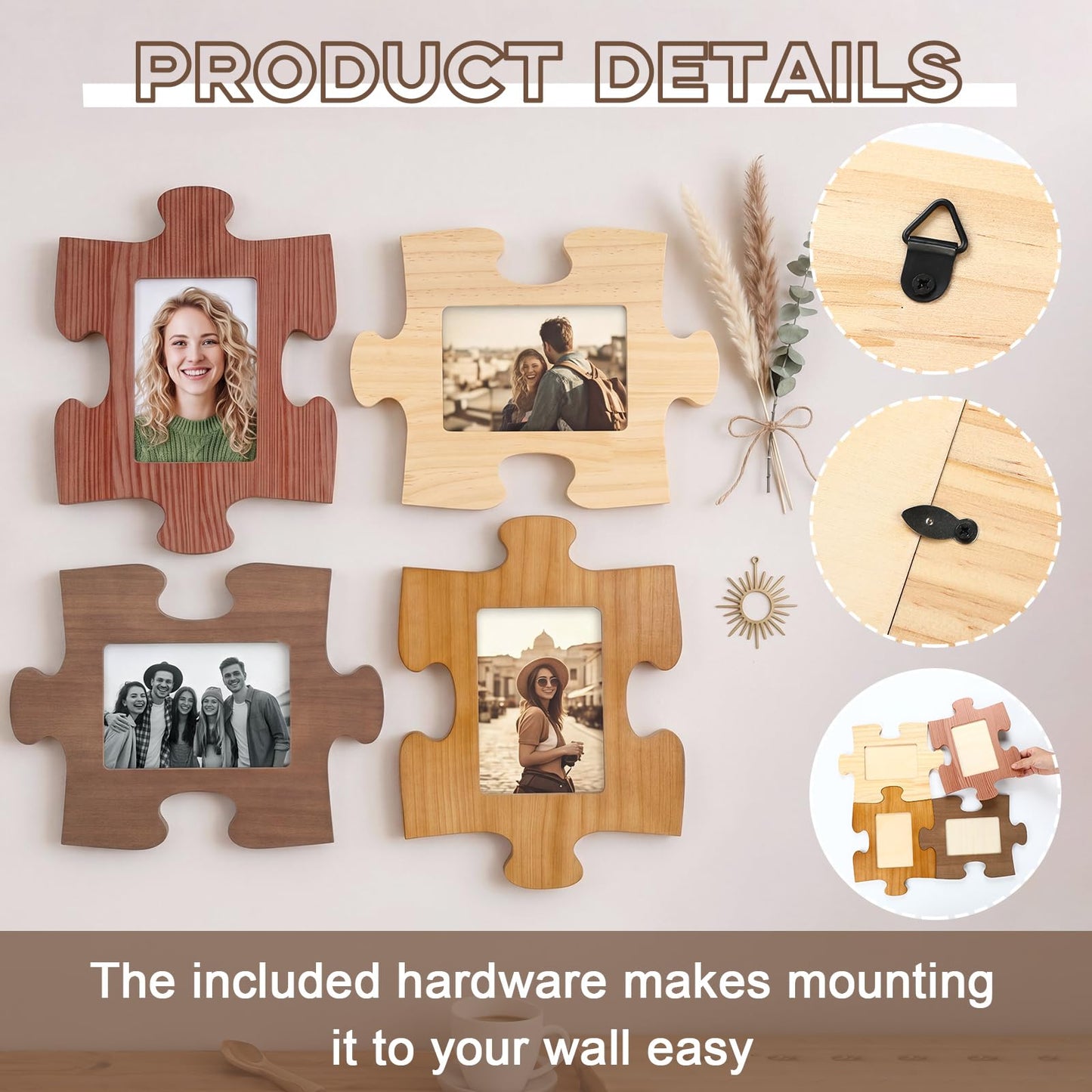 Lineshading 4 Pcs Puzzle Piece Picture Frame Set Hold 4 x 6 Photos My Missing Piece Wooden Frame Puzzle Shape Picture Ornament Home Decor for Thank You Gifts for Mentor Leader Coworkers Friend