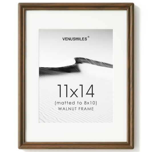 11x14 Picture Frame, USA-Sourced Natural Solid Walnut Wood Photo Collage Frame with HD Tempered Glass, Rounded Corner 11 x 14 Wooden Frame Matted to 8x10, Vertical & Horizontal Wall Hanging Display