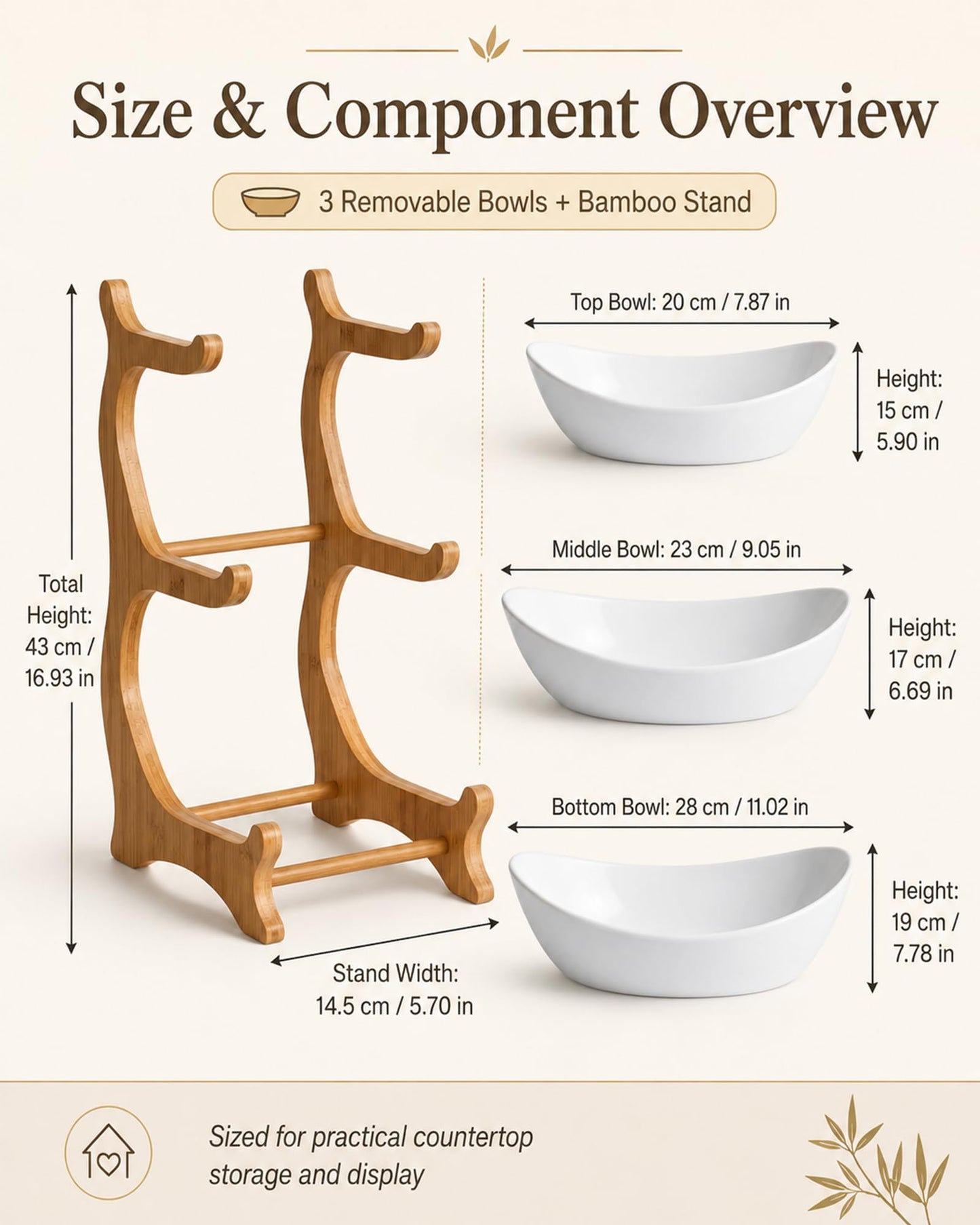Tier Countertop Organizer, Fruit Bowl with Bamboo Wood Stand for Kitchen Counter, Snack Dessert Cake Tray Plate Rack for Party Wedding, Basket for Vegetable Storage, Salad Buffet Server(3 Tier White)