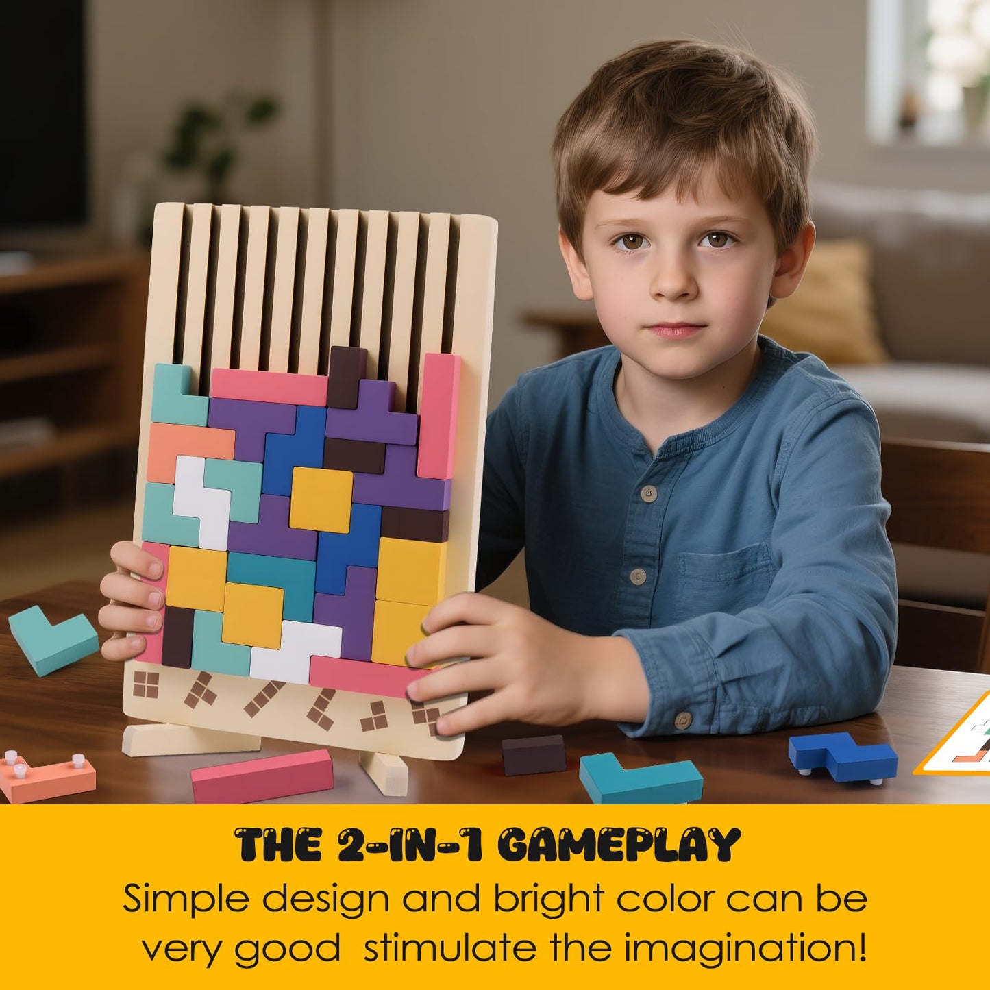 Kiapeak Wooden Stacking Puzzle Toy, 3D Russian Block Puzzle Jigsaw,Montessori Educational Board Game Gift for Boys and Girls, Stacking Blocks Toys for Family Brain Teaser Activity