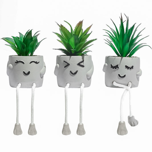 OLEEK Small Fake Plants Office Decor - Shelf sitters with Dangling Legs - Fake Succulents Plants Artificial for Desk Decor - Fake Plant Office Decorations for Work - Office Decor for Women