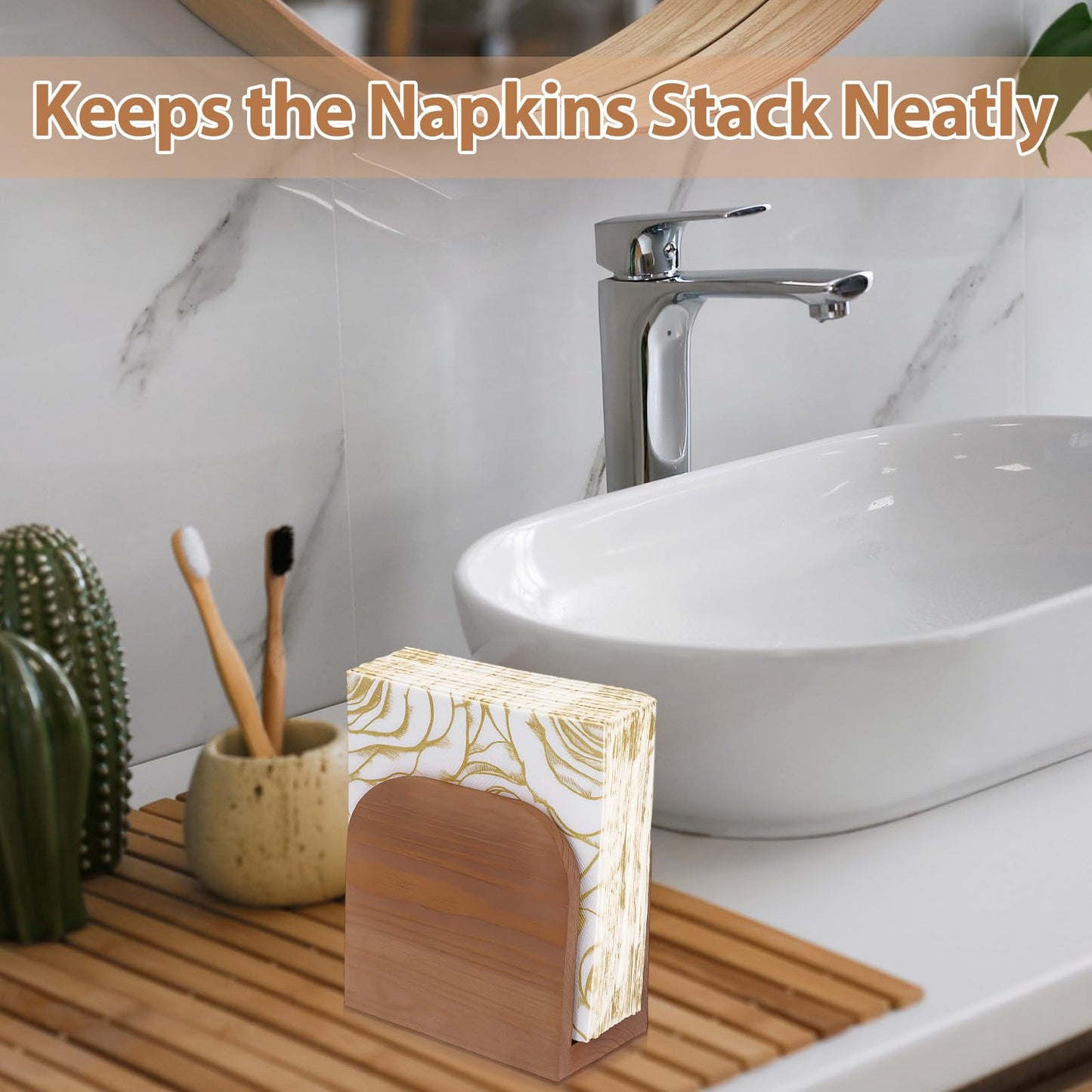 Colingmill 4 Pcs Wood Napkin Holder for Table Upright Paper Napkin Storage Rustic Tissue Dispenser Dispensers for Kitchen Dining Room Table Decor