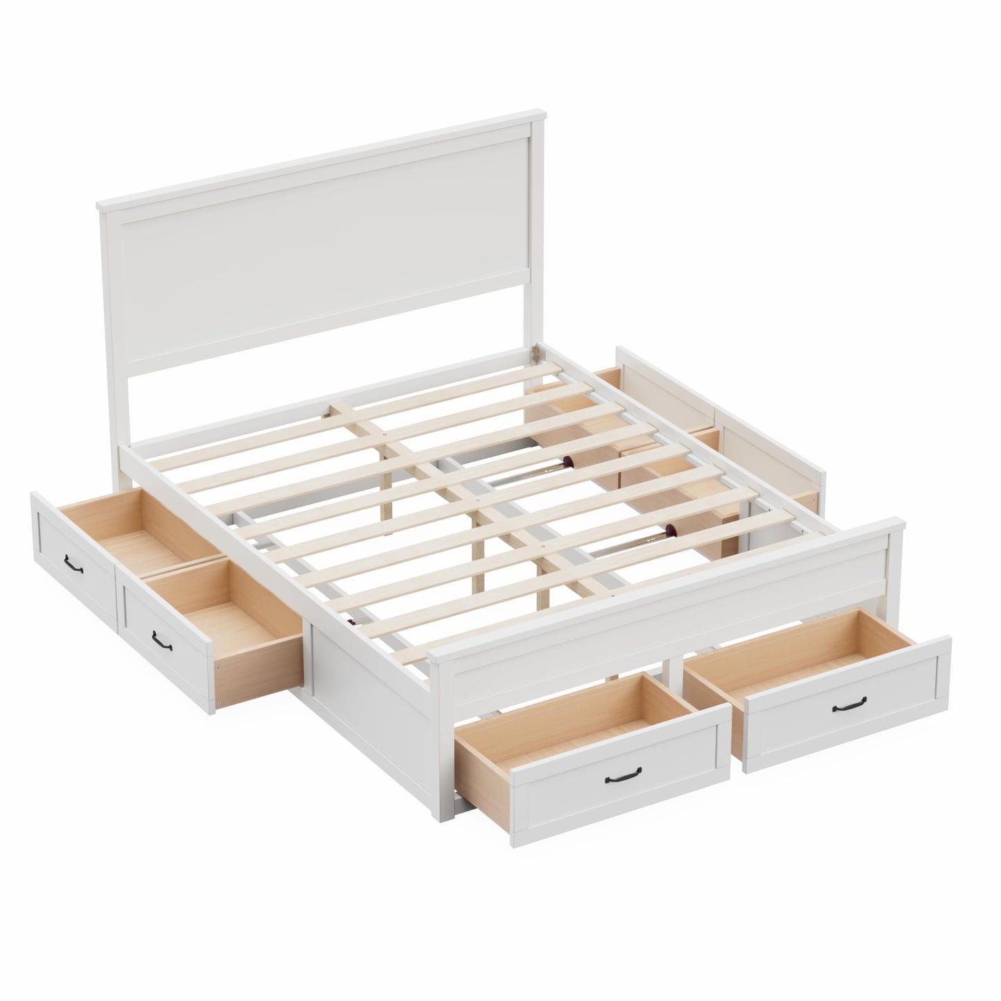 GDFStudio Queen Size Storage Bed Frame with 6 Drawers, 48.8" Tall Headboard Platform Bed Frame with Wooden Slats, Modern Bedroom Storage Furniture, No Box Spring Needed, White