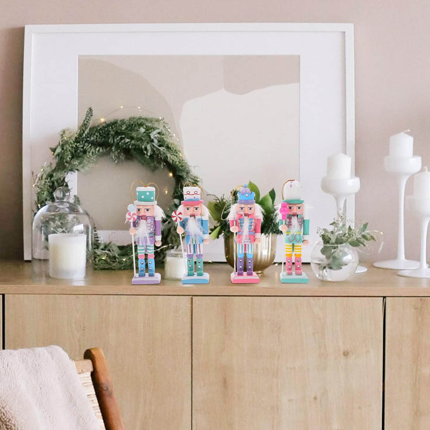 Homoyoyo 4.72Inch Candy Wooden Soldier Nutcracker 4pcs Nutcracker Christmas Decor Figurines Pastel Nutcracker Decor Christmas Nutcrackers Ornaments Set for Christmas Tree Party Supply
