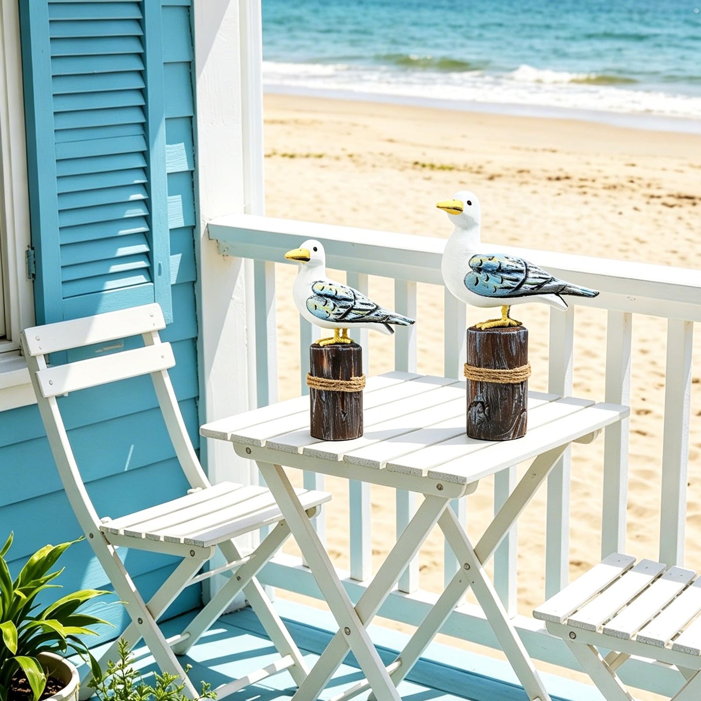 Meching 2Pcs Wooden Seagull Figurine on Piling Mediterranean Style Sea Bird Statue Craft Standing Seagull Decorations for Home Indoor Decor Living Room Kitchen Beach Party Bedroom Office Accessories