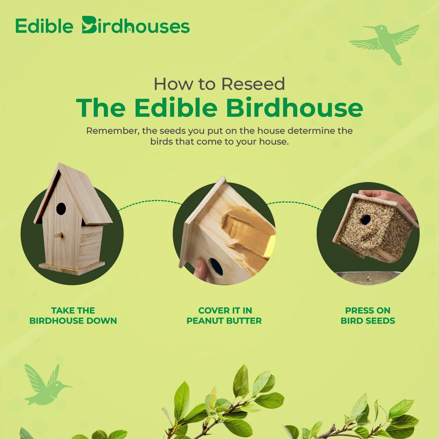 Edible Birdhouse - Birdseed Bird Feeder, Wooden Birds House Covered in Wild Bird Food, Squirrel Resistant Birds Feeders for Outside Hanging, Watching Gift for Garden Lovers, (TD)