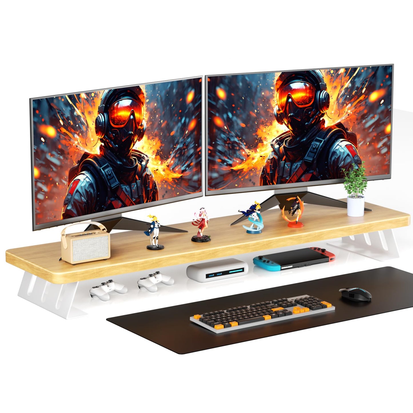 NestNeat Dual Monitor Stand Riser, 39 Inch Large Wood Monitor Stands for 2 Monitors, Desk Monitor Riser for Computer/Laptop/Printer/TV, Stand Riser up to 220 lbs