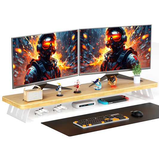 NestNeat Dual Monitor Stand Riser, 39 Inch Large Wood Monitor Stands for 2 Monitors, Desk Monitor Riser for Computer/Laptop/Printer/TV, Stand Riser up to 220 lbs