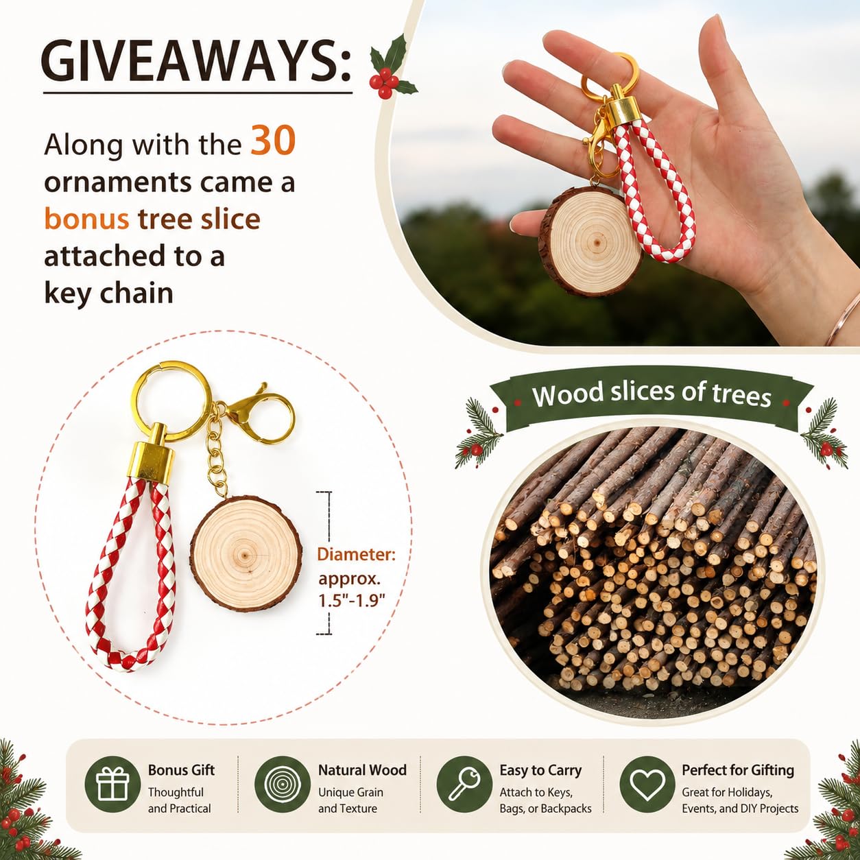 SENMUT Wood Slices 30 Pcs 3.5-4.0 inch Natural Rounds Unfinished Wooden Circles Christmas Wood Ornaments for Crafts Wood Kit Predrilled with Hole Wood Coasters, Craft Supplies for DIY and Painting
