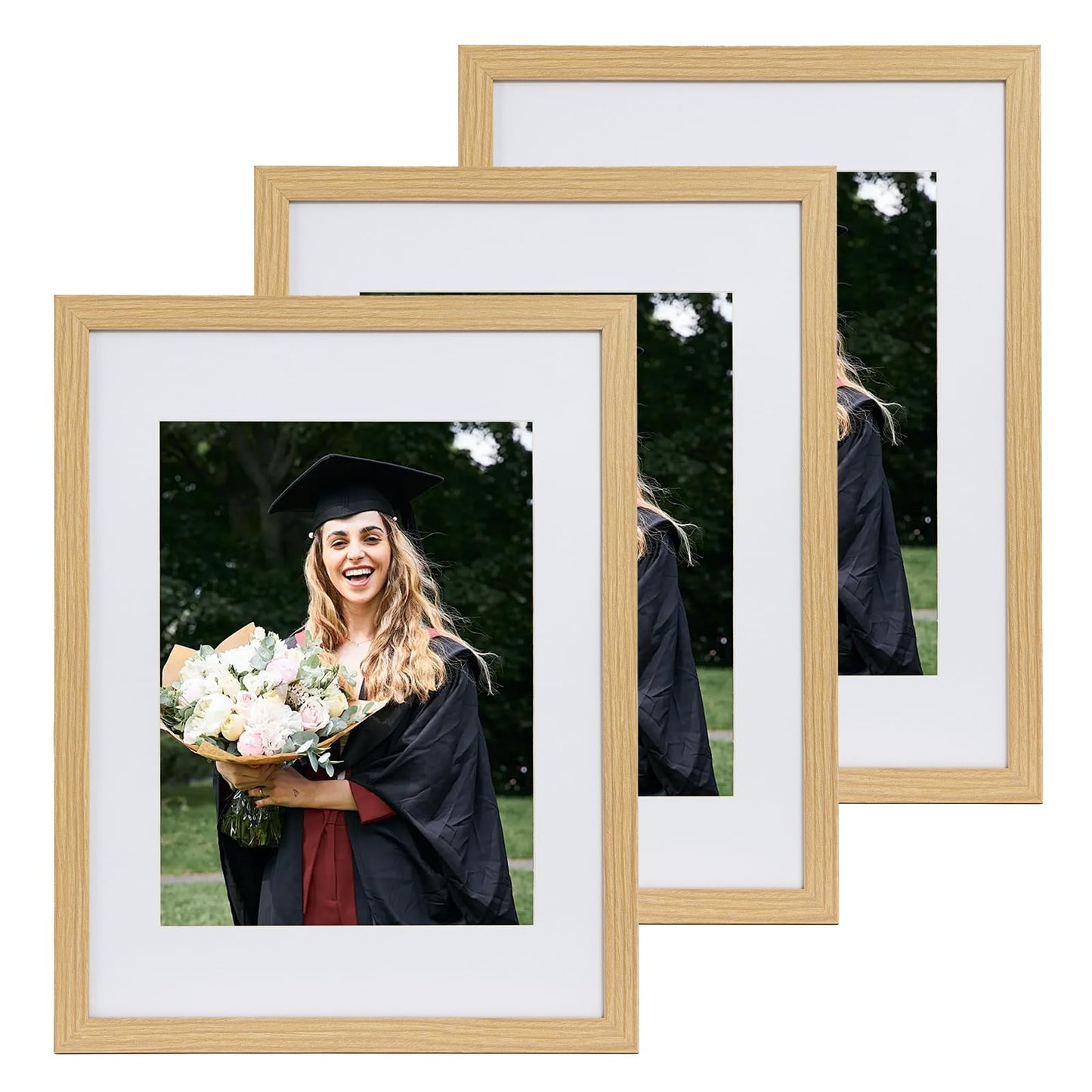 TransGreen 12x16 Picture Frame Set of 3, Photo Frame Display 9x12 Pictures with Mat or 12x16 without Mat, Hang on the Wall, Beige