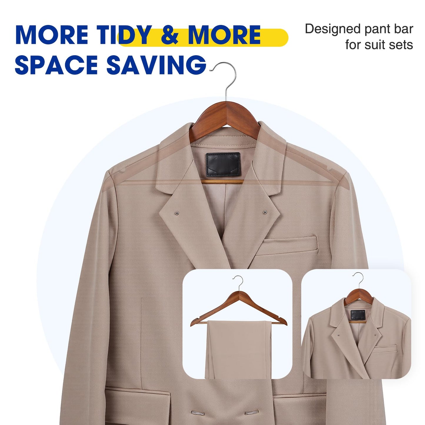 Korpai 30 Pack Wooden Hangers,Wooden Clothes Hangers with Smooth Pant Bar and Shoulder Notches,Heavy Duty Hangers with 360-Degree Rotatable Hook, Coat Hangers for Coats,Shirts,Dress,Pants,Walnut
