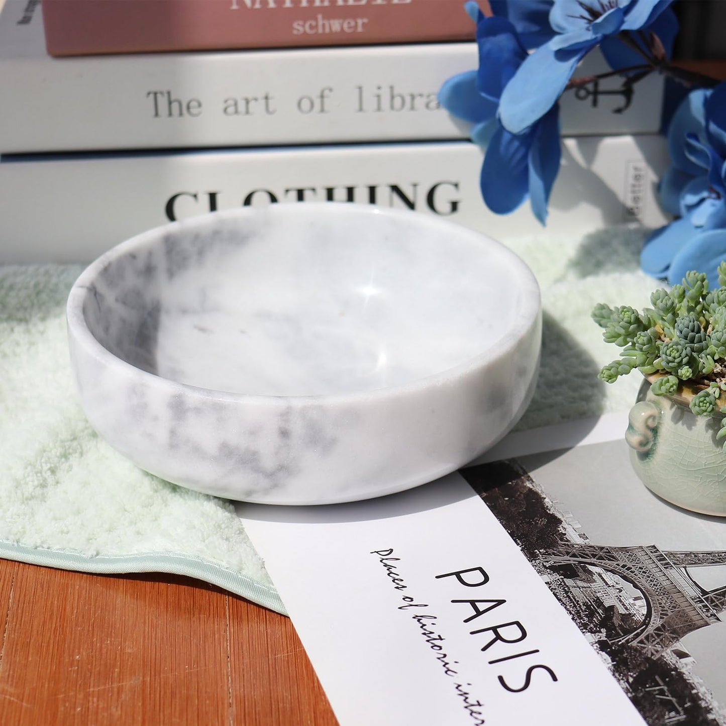 Neeenn 5.9" Natural White Marble Decorative Bowl with Non-Slip Base - Heavy Duty Modern Key Holder, Wedding Candy Dish, Office Desk Organizer for Contemporary Home Decor